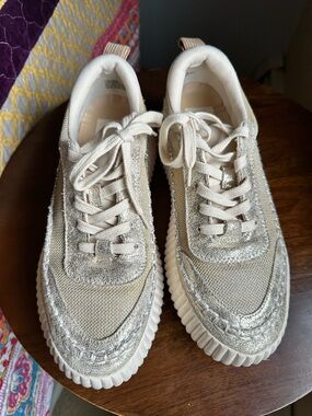 Dolce Vita Denae Gold Metallic Platform Sneakers Shoes 7.5 Mixed Media Boho